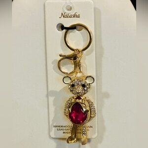 Natasha Sparkling Clear and Hot Pink Bear with moveable parts Key Chain